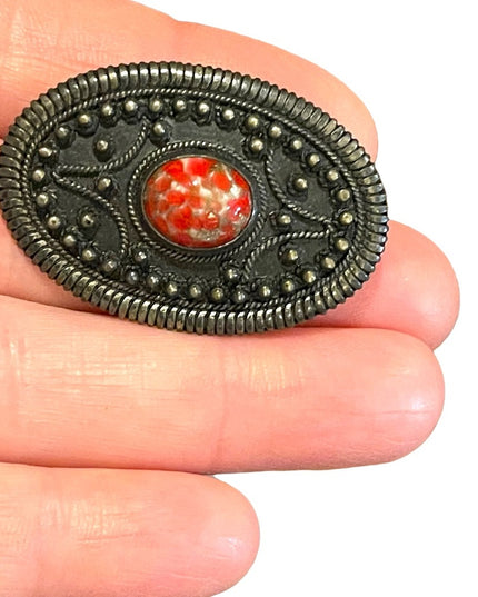Victorian 800 silver stone brooch with stone Antique
