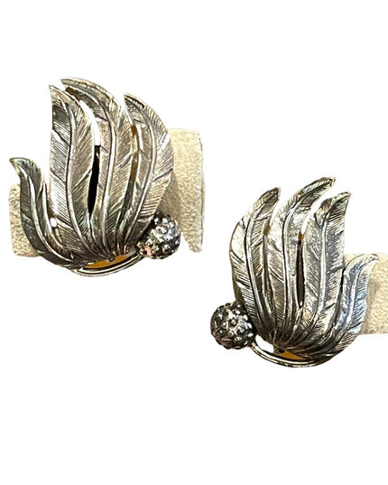Vintage Silver leaf etched clip on earrings