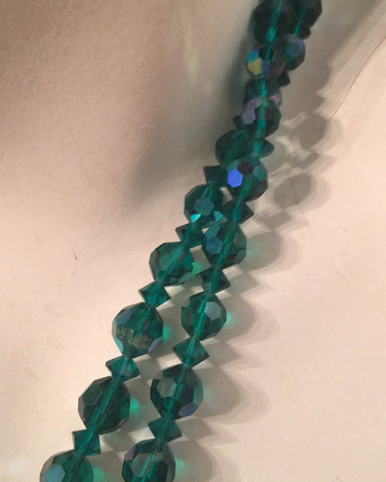 Sparkly 19” Vintage green AB 1960s glass crystal necklace double strand