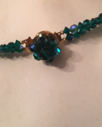 Sparkly 19” Vintage green AB 1960s glass crystal necklace double strand