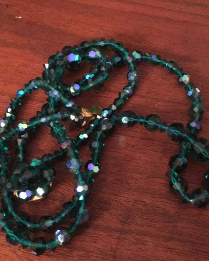 Sparkly 19” Vintage green AB 1960s glass crystal necklace double strand