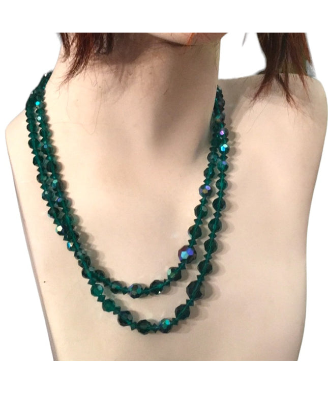 Sparkly 19” Vintage green AB 1960s glass crystal necklace double strand