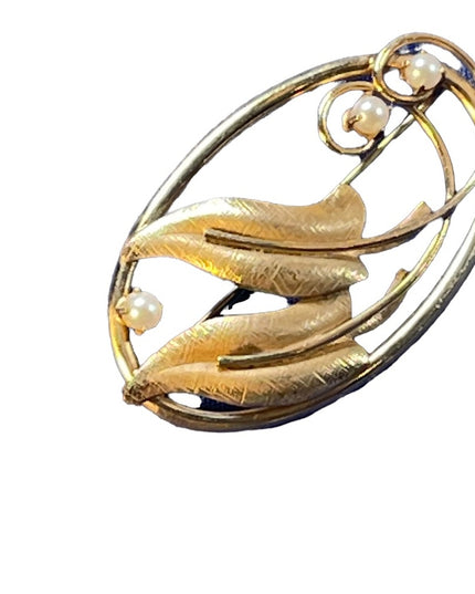 1960s 12k Gold filled real Pearl leaf gold brooch Beauty! vintage