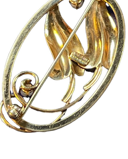 1960s 12k Gold filled real Pearl leaf gold brooch Beauty! vintage