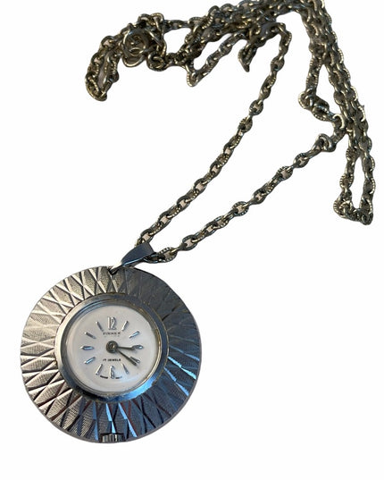 1960s Vintage 17 Jewel Silver finish fancy necklace watch