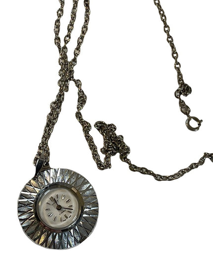1960s Vintage 17 Jewel Silver finish fancy necklace watch
