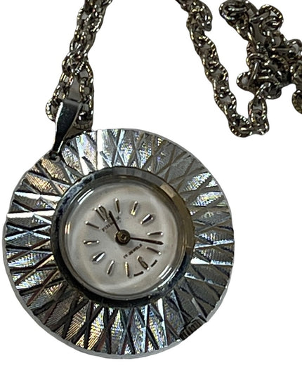1960s Vintage 17 Jewel Silver finish fancy necklace watch