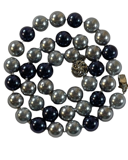 Large heavy Glass pearls blue & Silver high quality necklace silver clasp