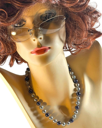 Large heavy Glass pearls blue & Silver high quality necklace silver clasp