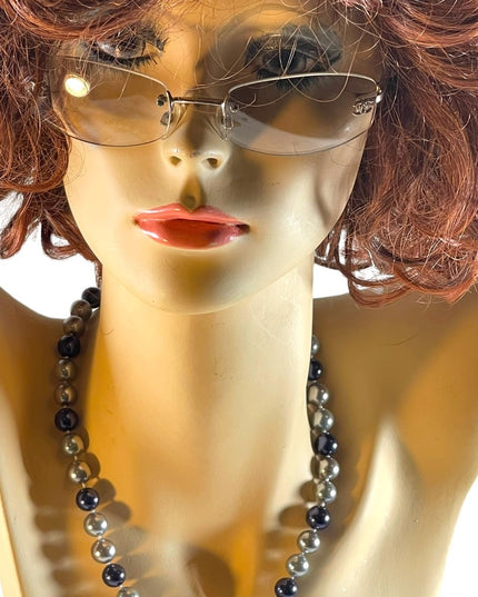 Large heavy Glass pearls blue & Silver high quality necklace silver clasp