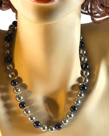 Large heavy Glass pearls blue & Silver high quality necklace silver clasp