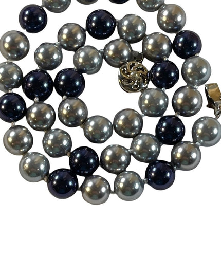 Large heavy Glass pearls blue & Silver high quality necklace silver clasp