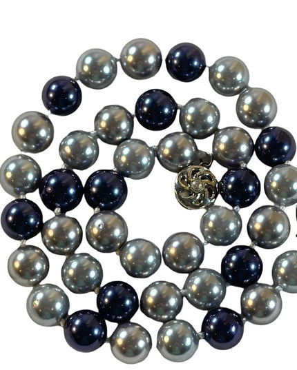 Large heavy Glass pearls blue & Silver high quality necklace silver clasp