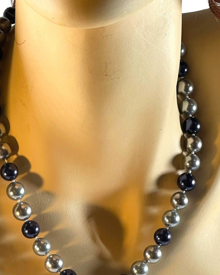 Large heavy Glass pearls blue & Silver high quality necklace silver clasp