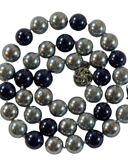 Large heavy Glass pearls blue & Silver high quality necklace silver clasp