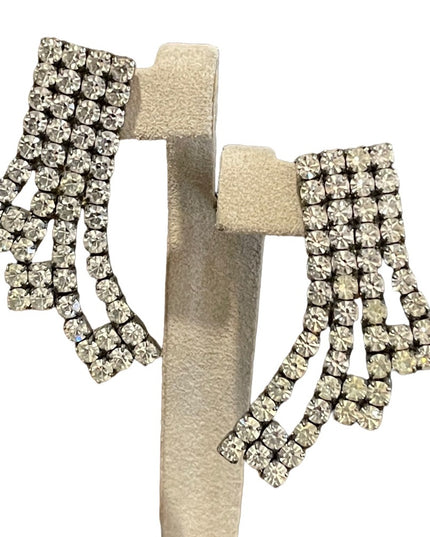 Vintage 2” Silver finiah clear crystal rhinestone earrings fancy dangle