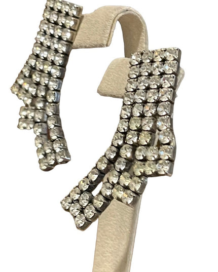 Vintage 2” Silver finiah clear crystal rhinestone earrings fancy dangle