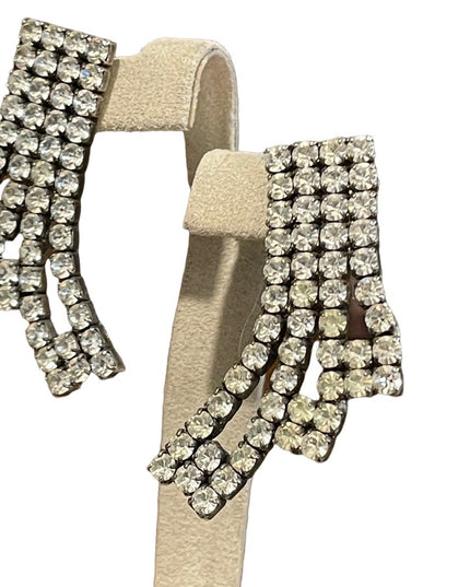 Vintage 2” Silver finiah clear crystal rhinestone earrings fancy dangle