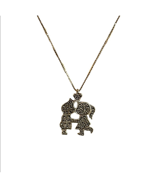 Vintage 1970s LoVE Is Sterling silver 925 Marcasite lovers necklace