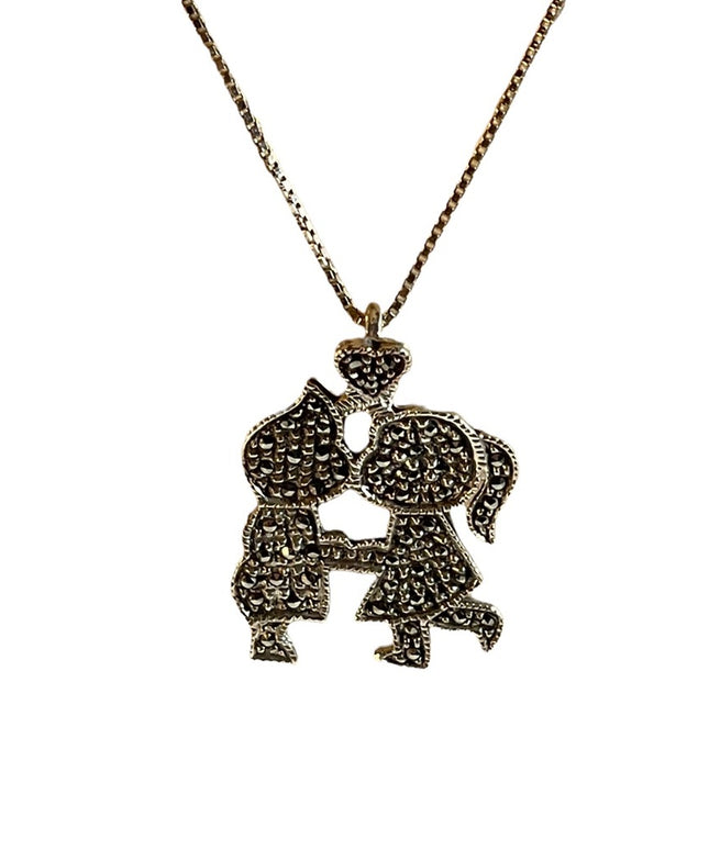 Vintage 1970s LoVE Is Sterling silver 925 Marcasite lovers necklace