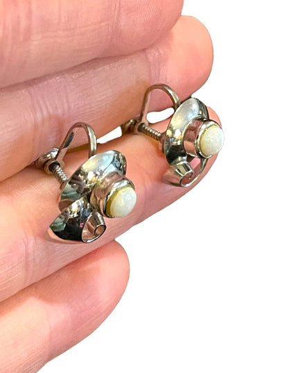 Vintage Opal sterling silver screw back earrings Lovely’