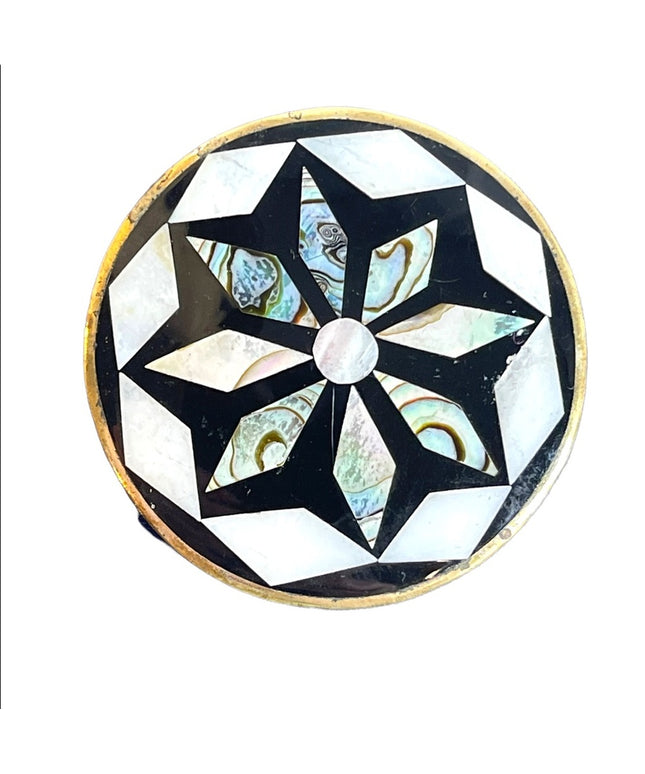 Vintage silver Alpaca mexico flower brooch round