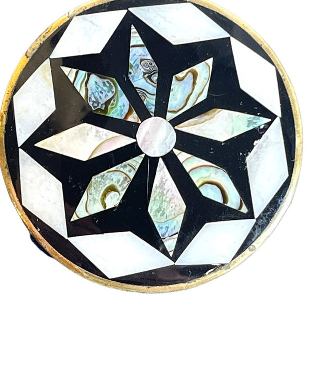 Vintage silver Alpaca mexico flower brooch round