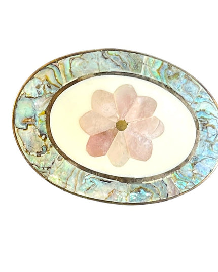 Vintage 1960s Alpaca abalone silver flower pendant