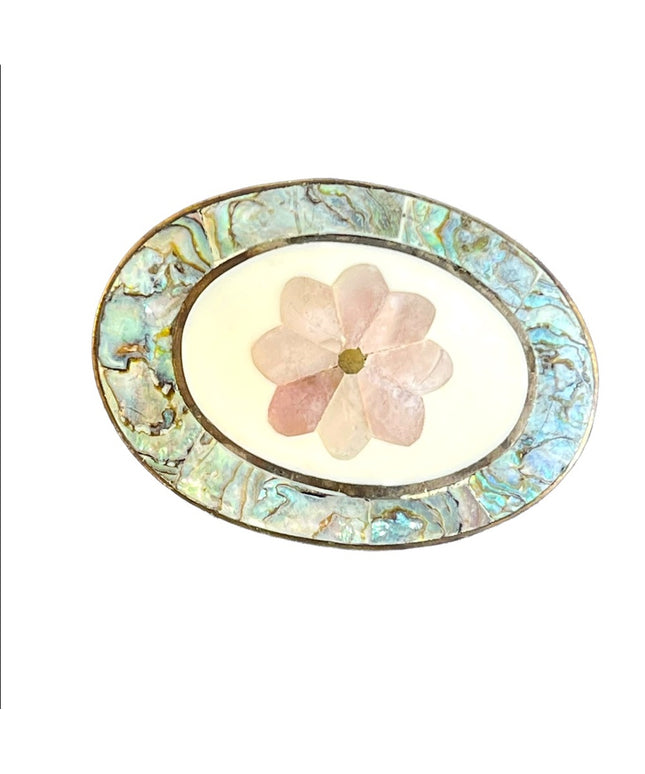 Vintage 1960s Alpaca abalone silver flower pendant