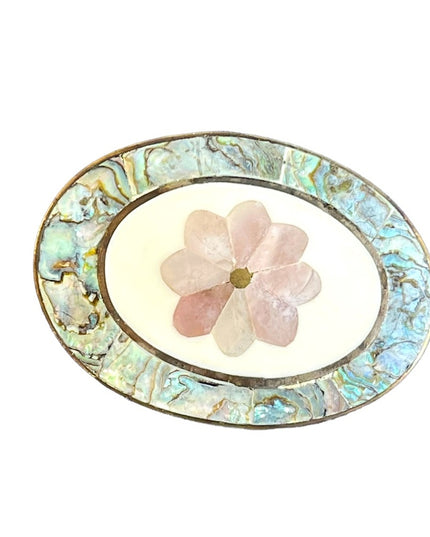 Vintage 1960s Alpaca abalone silver flower pendant