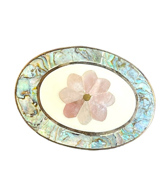 Vintage 1960s Alpaca abalone silver flower pendant