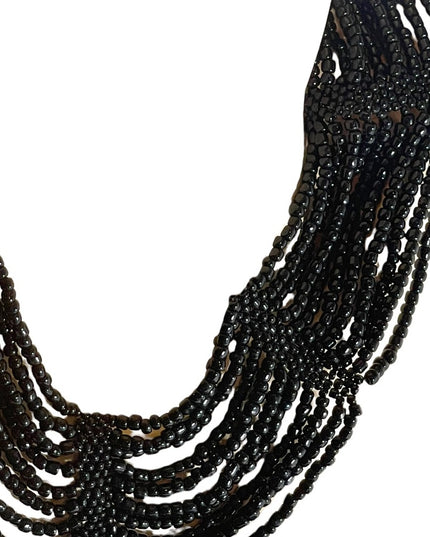 Vintage black micro bead cleopatra necklace choker multi strand thick