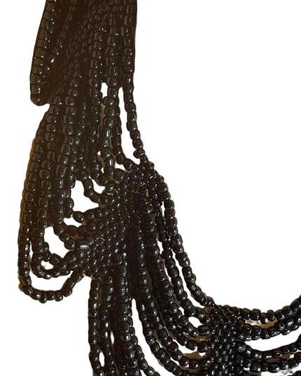 Vintage black micro bead cleopatra necklace choker multi strand thick