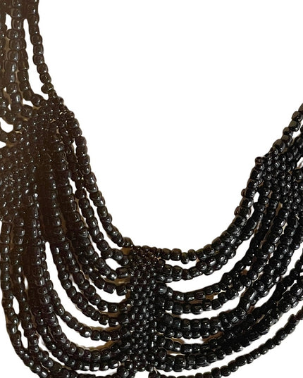 Vintage black micro bead cleopatra necklace choker multi strand thick