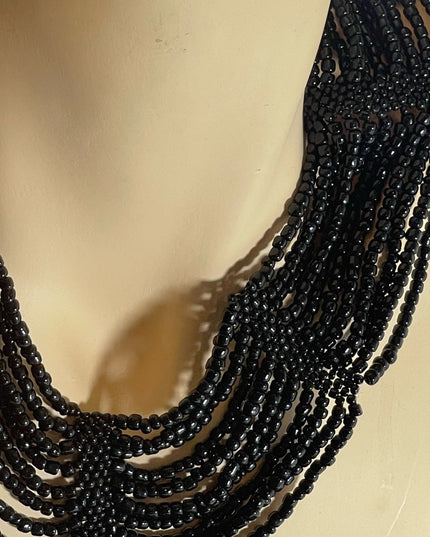 Vintage black micro bead cleopatra necklace choker multi strand thick