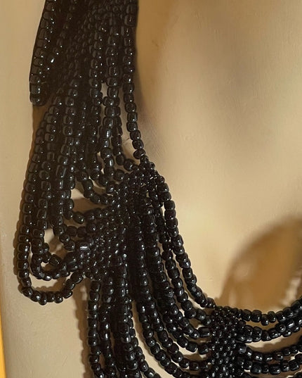 Vintage black micro bead cleopatra necklace choker multi strand thick