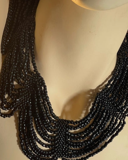 Vintage black micro bead cleopatra necklace choker multi strand thick