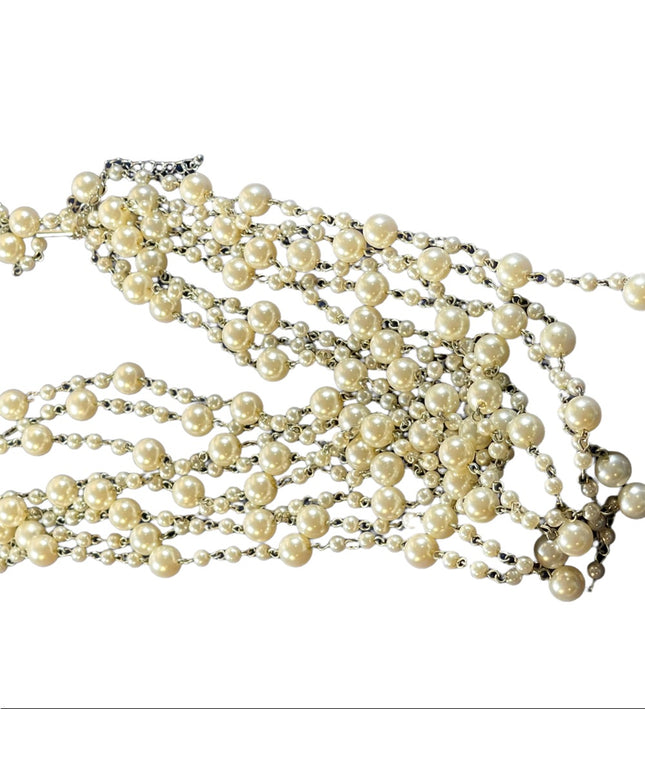 22” Multi strand faux pearl silver tone necklace