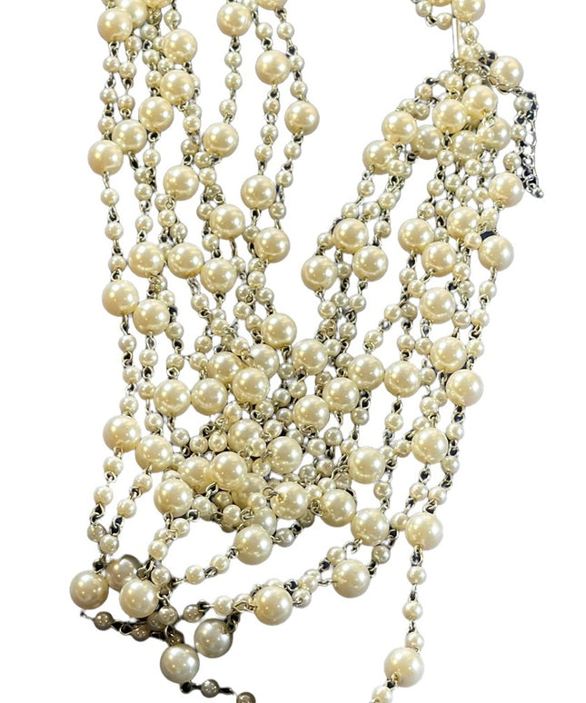 22” Multi strand faux pearl silver tone necklace