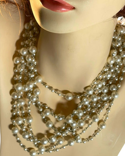 22” Multi strand faux pearl silver tone necklace