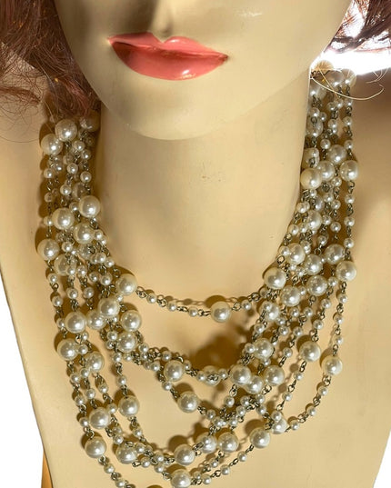 22” Multi strand faux pearl silver tone necklace