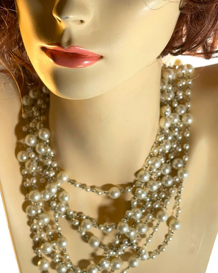 22” Multi strand faux pearl silver tone necklace