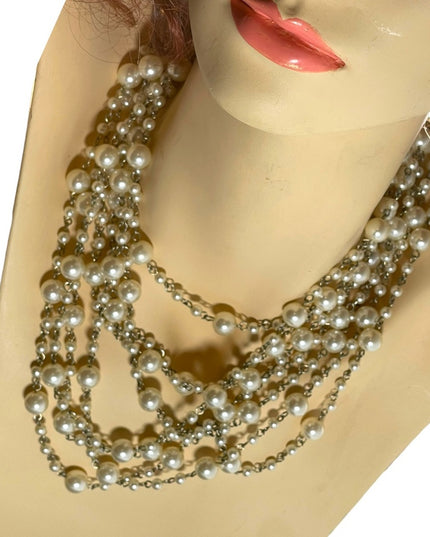 22” Multi strand faux pearl silver tone necklace