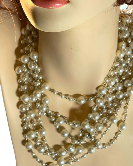 22” Multi strand faux pearl silver tone necklace