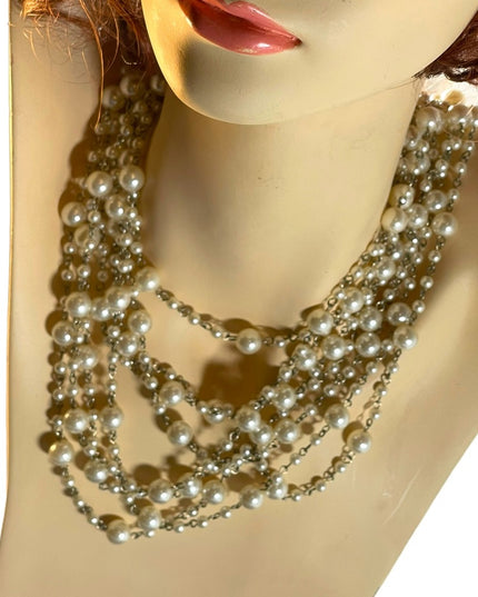 22” Multi strand faux pearl silver tone necklace