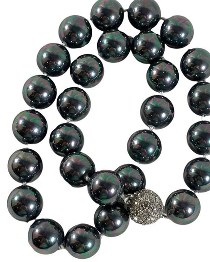 Chunky silver metalic heavy glass pearls Tahisian color
