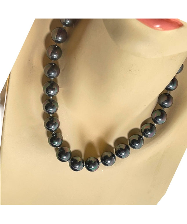 Chunky silver metalic heavy glass pearls Tahisian color