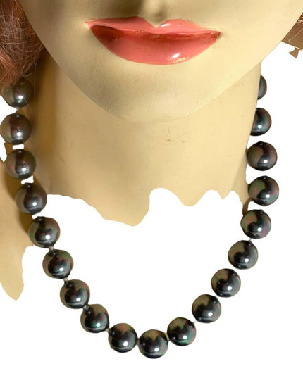 Chunky silver metalic heavy glass pearls Tahisian color