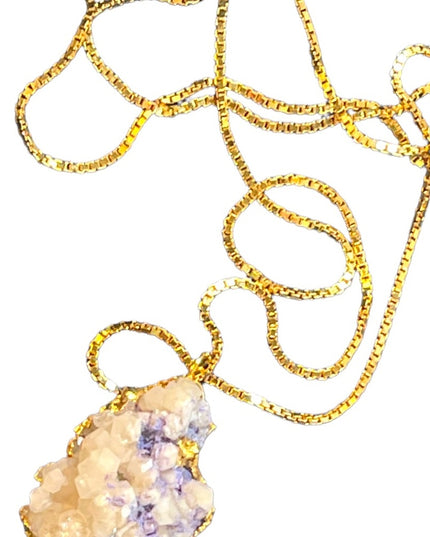Beautiful Gold plated Large Agate crystal chunky pendant necklace Monet chain