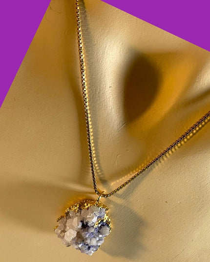 Beautiful Gold plated Large Agate crystal chunky pendant necklace Monet chain